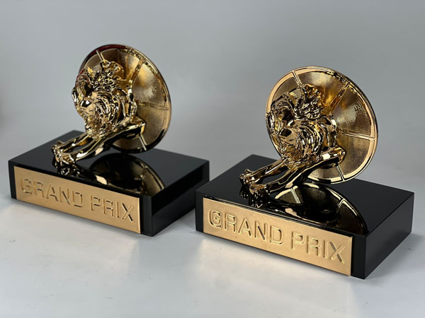 High-quality fabricated brand display piece created with large-scale 3D printing for commercial and event marketing.