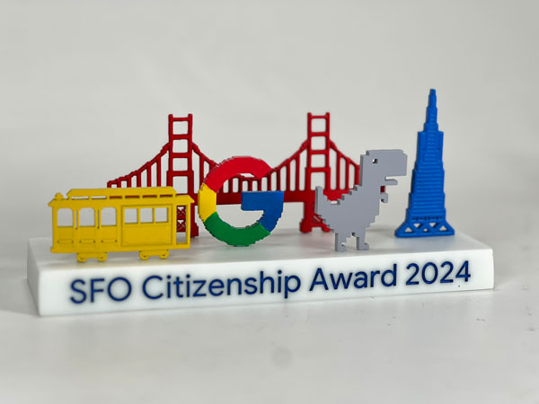 High-quality fabricated brand display piece created with large-scale 3D printing for commercial and event marketing.