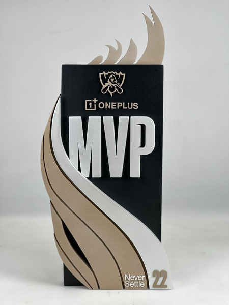 High-quality fabricated brand display piece created with large-scale 3D printing for commercial and event marketing.