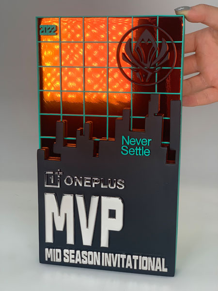 High-quality fabricated brand display piece created with large-scale 3D printing for commercial and event marketing.