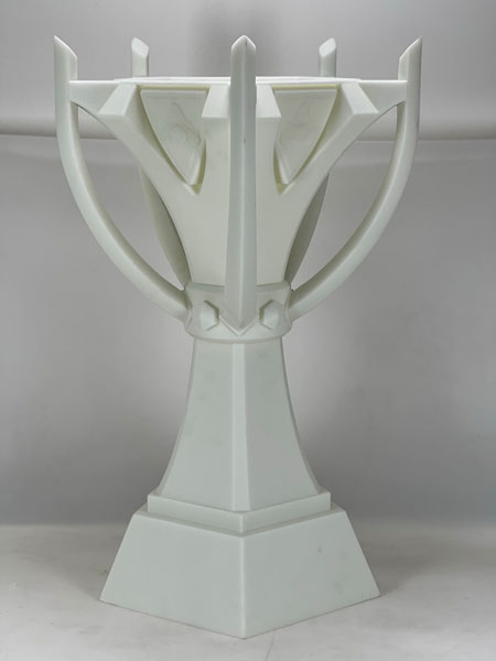 High-quality fabricated brand display piece created with large-scale 3D printing for commercial and event marketing.