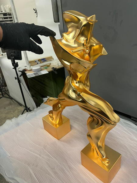 High-quality fabricated brand display piece created with large-scale 3D printing for commercial and event marketing.