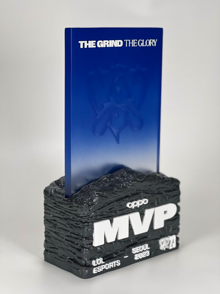 High-quality fabricated brand display piece created with large-scale 3D printing for commercial and event marketing.