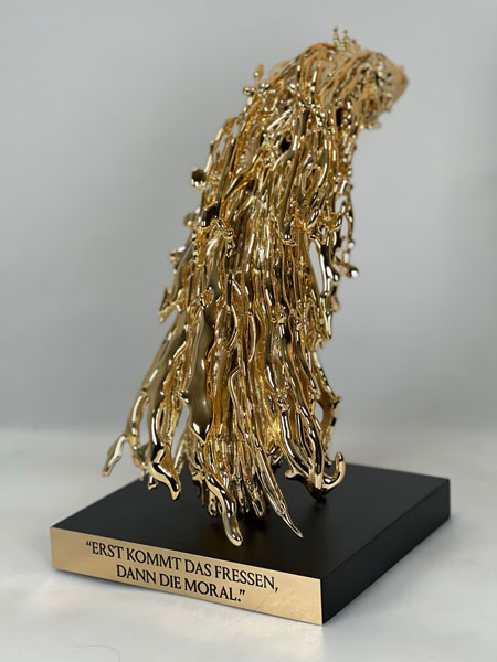 High-quality fabricated brand display piece created with large-scale 3D printing for commercial and event marketing.