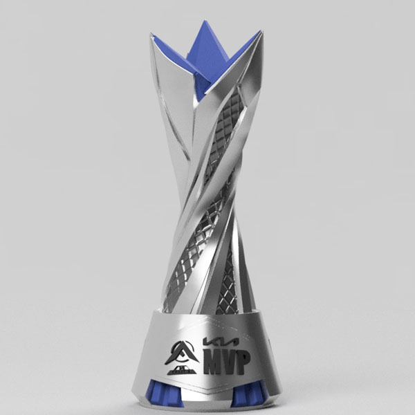 High-quality fabricated brand display piece created with large-scale 3D printing for commercial and event marketing.