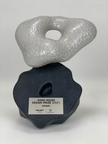 High-quality fabricated brand display piece created with large-scale 3D printing for commercial and event marketing.