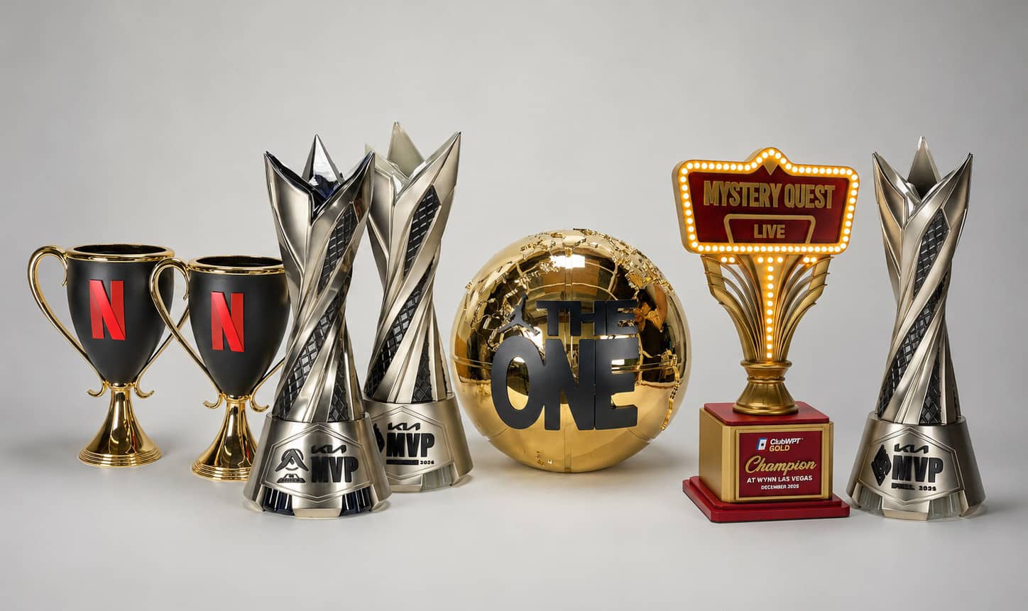 Custom trophy design and fabrication in Los Angeles. Gold plated, chrome plated, and custom-painted trophies for corporate events, award shows, entertainment industry, and brand campaigns. No minimum quantity. Rush production available.